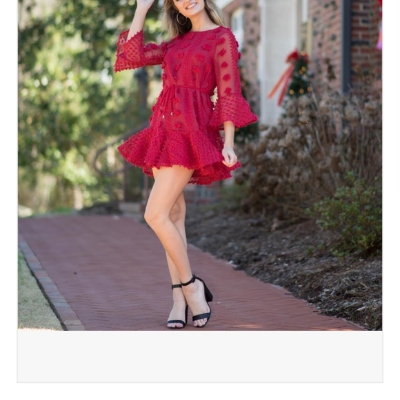 Red Burgundy pompom dress - Picture 5 of 7